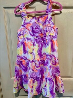 Girls' Tiered Sundress in Purple Swirl Print
